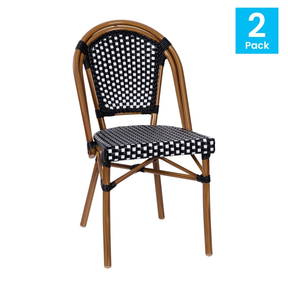 2 Pack All-Weather Commercial Paris Chairs with Bamboo Print Frame - 18.5"W x 22"D x 34.25"H