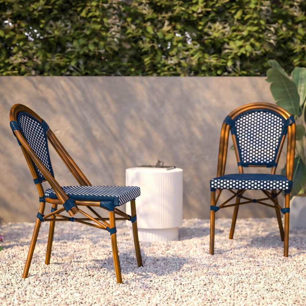 2 Pack All-Weather Commercial Paris Chairs with Bamboo Print Frame - 18.5"W x 22"D x 34.25"H