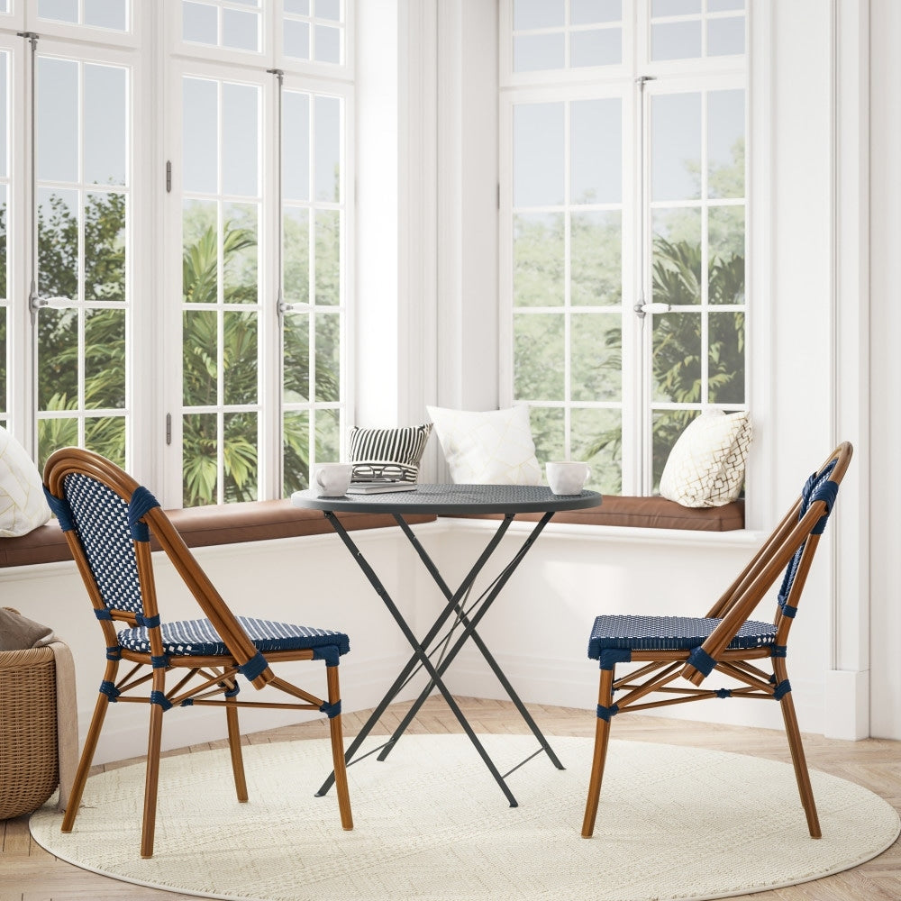2 Pack All-Weather Commercial Paris Chairs with Bamboo Print Frame - 18.5"W x 22"D x 34.25"H