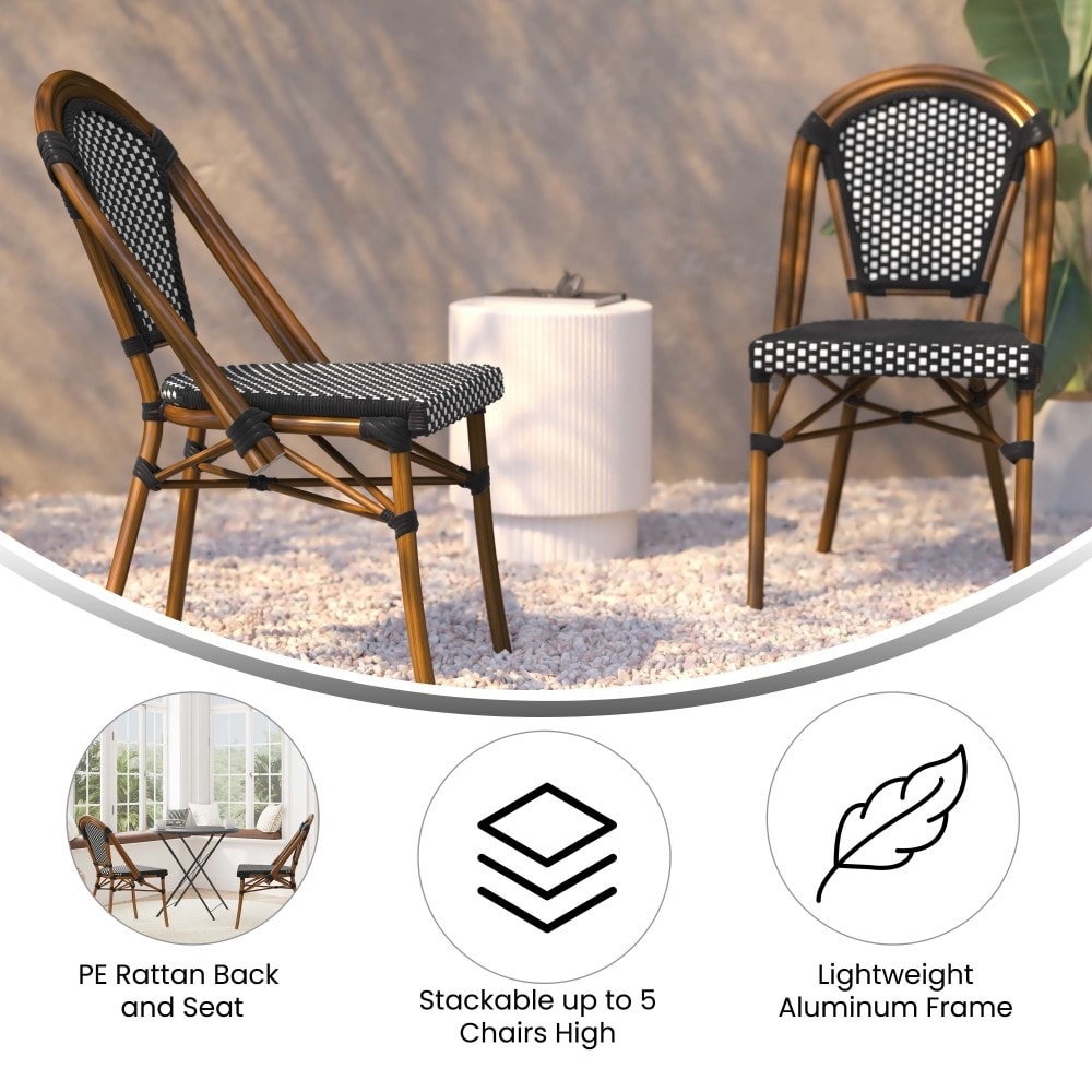2 Pack All-Weather Commercial Paris Chairs with Bamboo Print Frame - 18.5"W x 22"D x 34.25"H