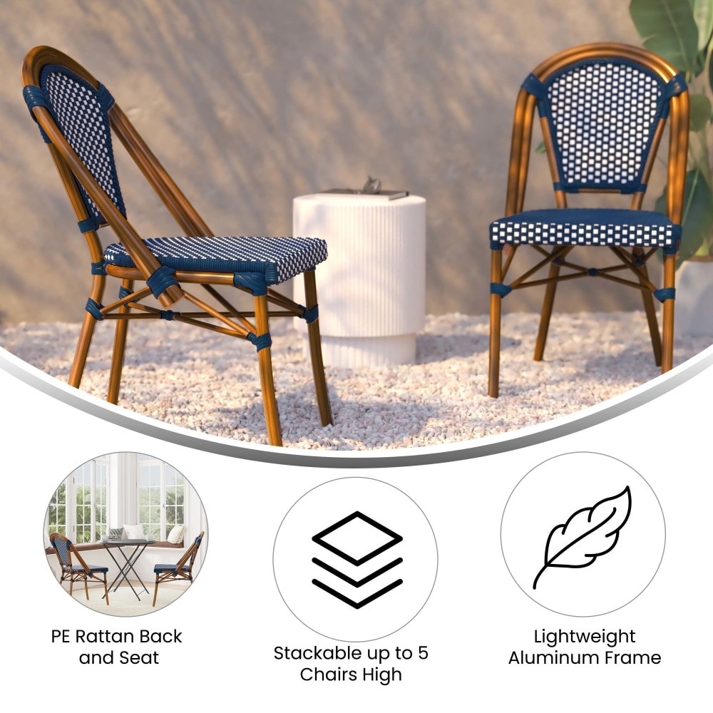 2 Pack All-Weather Commercial Paris Chairs with Bamboo Print Frame - 18.5"W x 22"D x 34.25"H