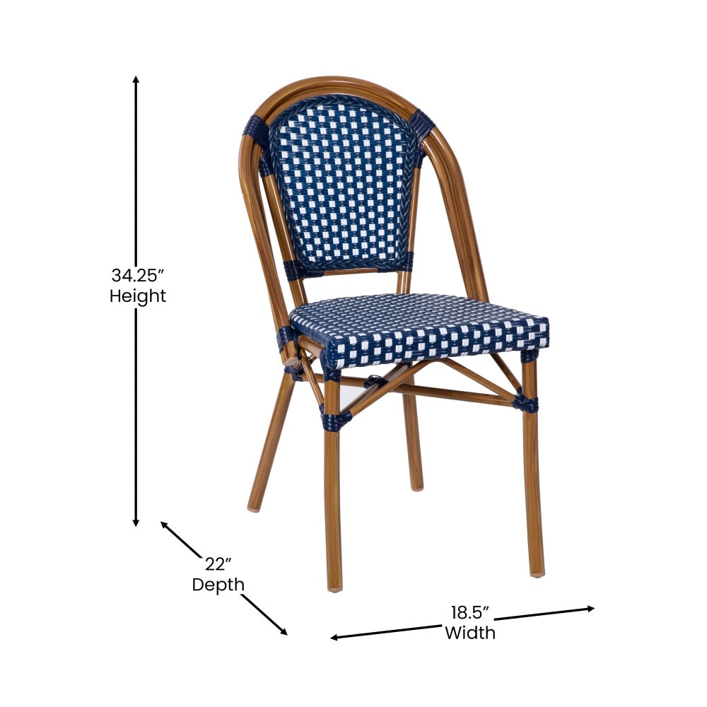 2 Pack All-Weather Commercial Paris Chairs with Bamboo Print Frame - 18.5"W x 22"D x 34.25"H