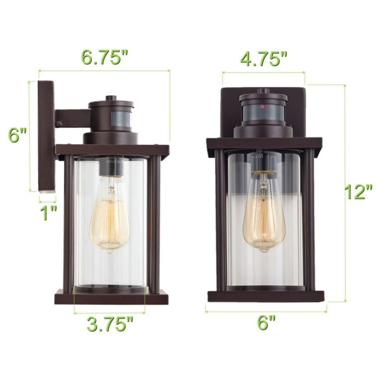2 Pack Bronze Motion Sensor Outdoor Wall Light with Clear Glass - Oil Rubbed Bronze - 12"