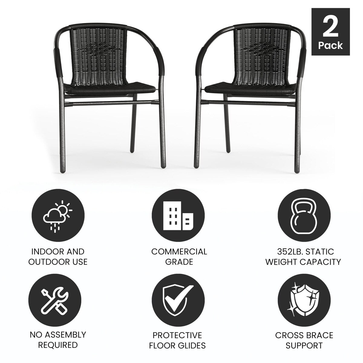 2 Pack Rattan Indoor-Outdoor Restaurant Stack Chair with Curved Back