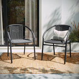 2 Pack Rattan Indoor-Outdoor Restaurant Stack Chair with Curved Back