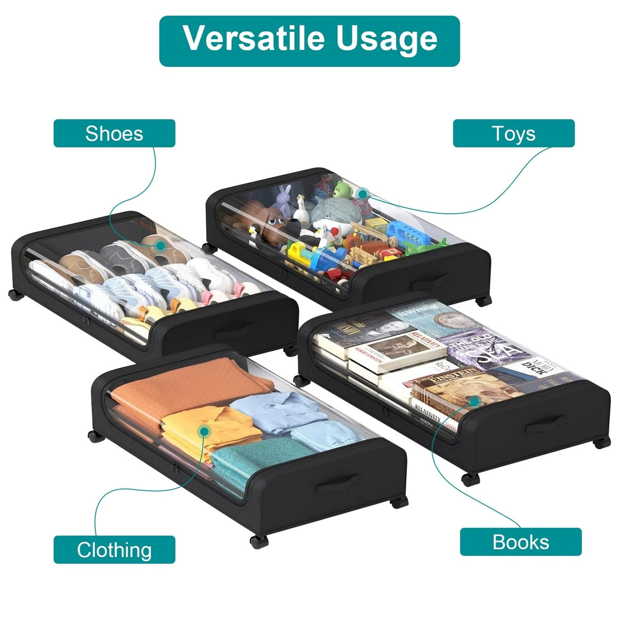 2 Packs Rolling Under Bed Storage Containers