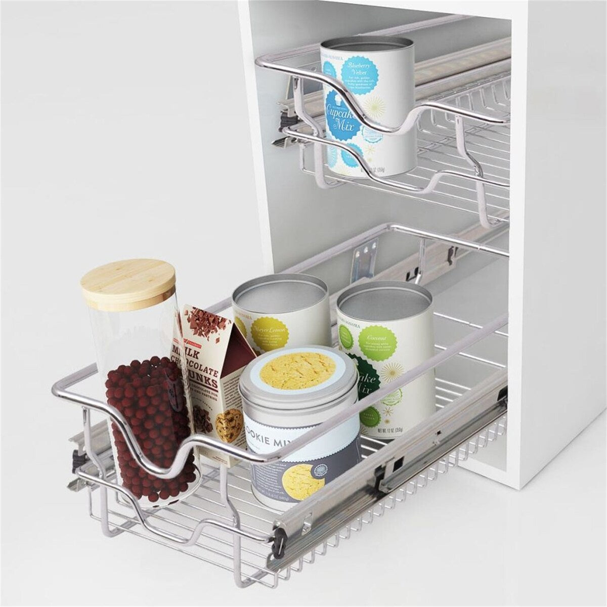 2 Pc Pull-Out Wire Baskets Metal Kitchen Storage Organizer Shelf 11.8