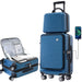 2 Pcs Carry-on Luggage Set, 20" Front Loading Suitcase USB Port TSA Lock, with Underseat Case