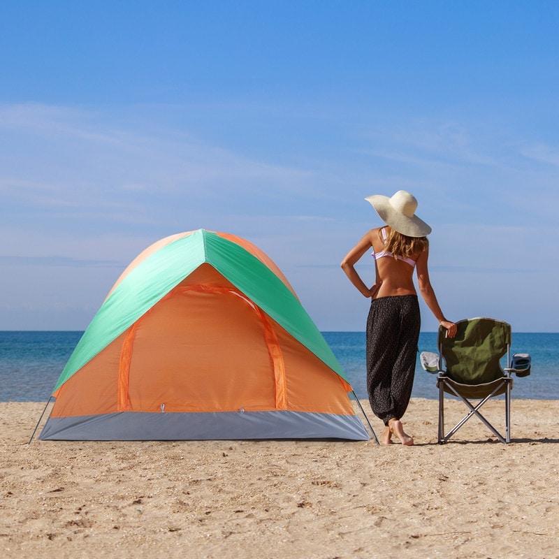 2-Person Double Door Camping Dome Tent Orange & Green