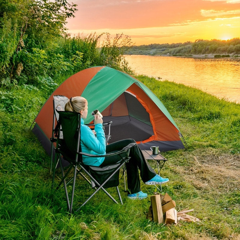 2-Person Double Door Camping Dome Tent Orange & Green