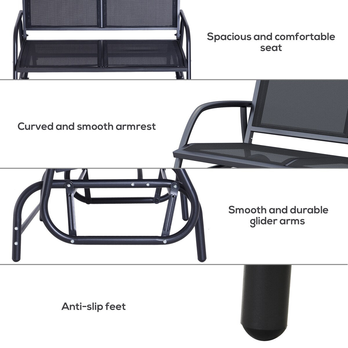 2-Person Outdoor Glider Bench, Patio Double Swing Rocking Chair Loveseat w/ Powder Coated Steel Frame