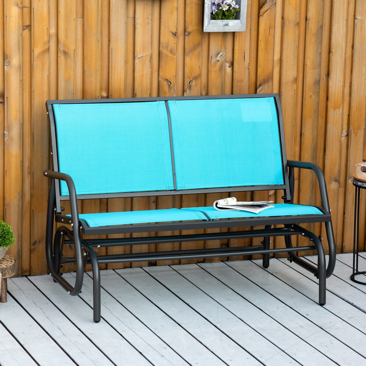 2-Person Outdoor Glider Bench, Patio Double Swing Rocking Chair Loveseat w/ Powder Coated Steel Frame