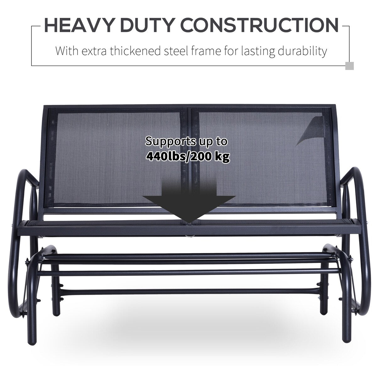 2-Person Outdoor Glider Bench, Patio Double Swing Rocking Chair Loveseat w/ Powder Coated Steel Frame