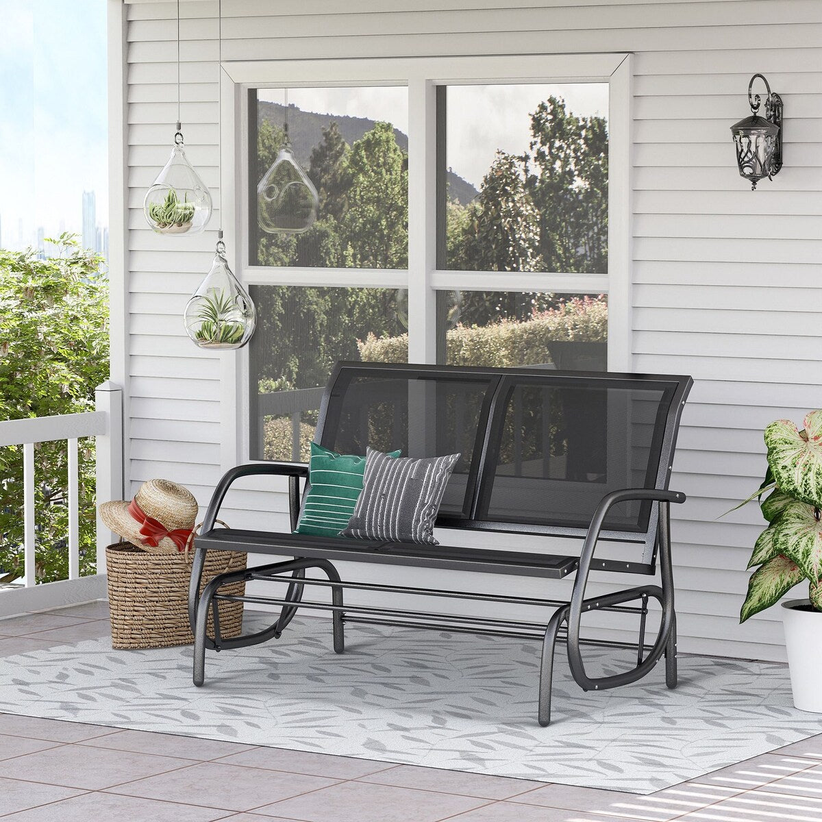 2-Person Outdoor Glider Bench, Patio Double Swing Rocking Chair Loveseat w/ Powder Coated Steel Frame