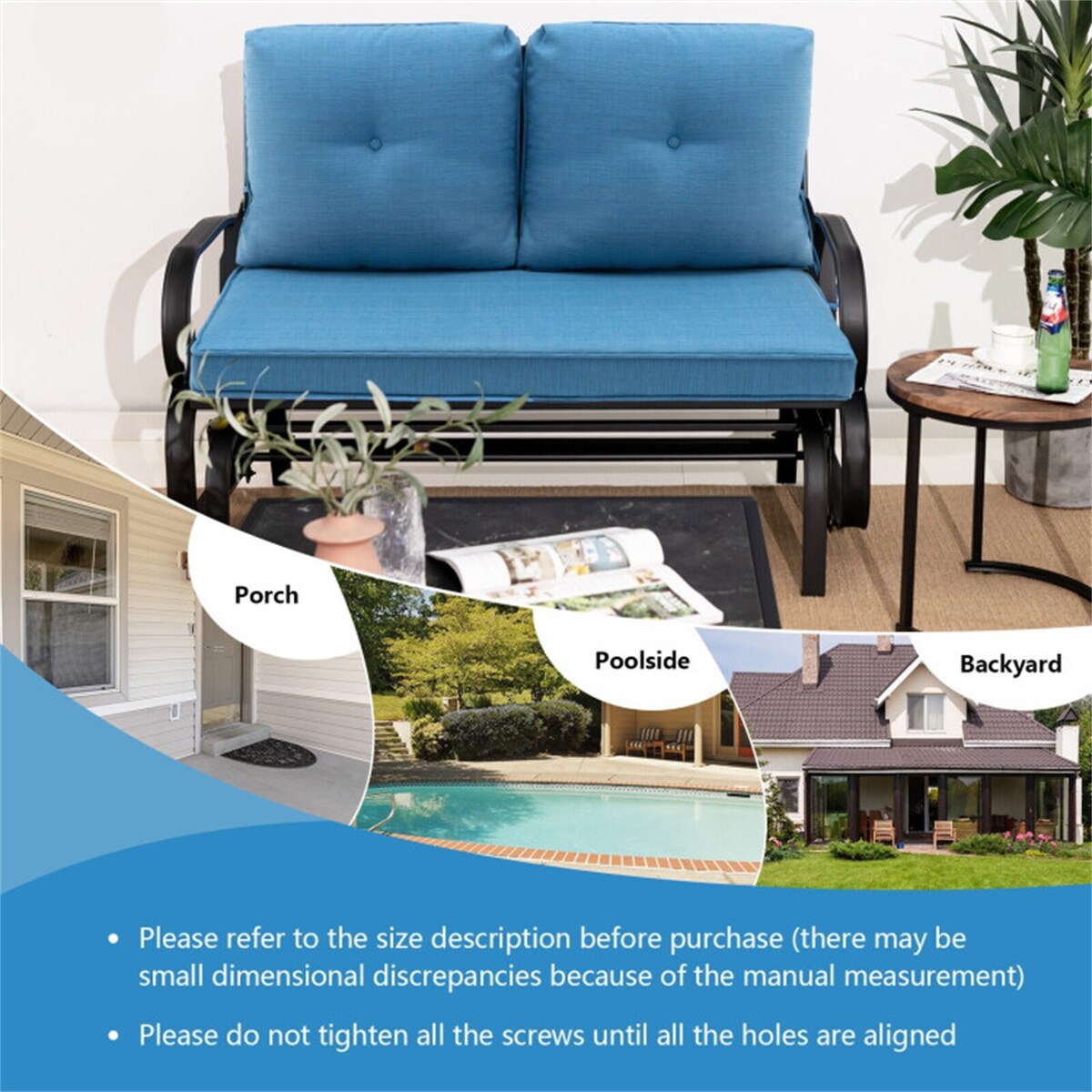 2-Person Patio Glider Bench Cushioned Armrest Rocking Loveseat