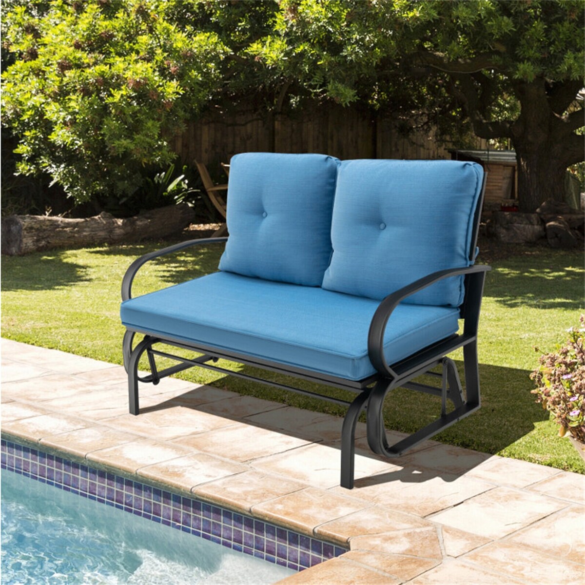 2-Person Patio Glider Bench Cushioned Armrest Rocking Loveseat
