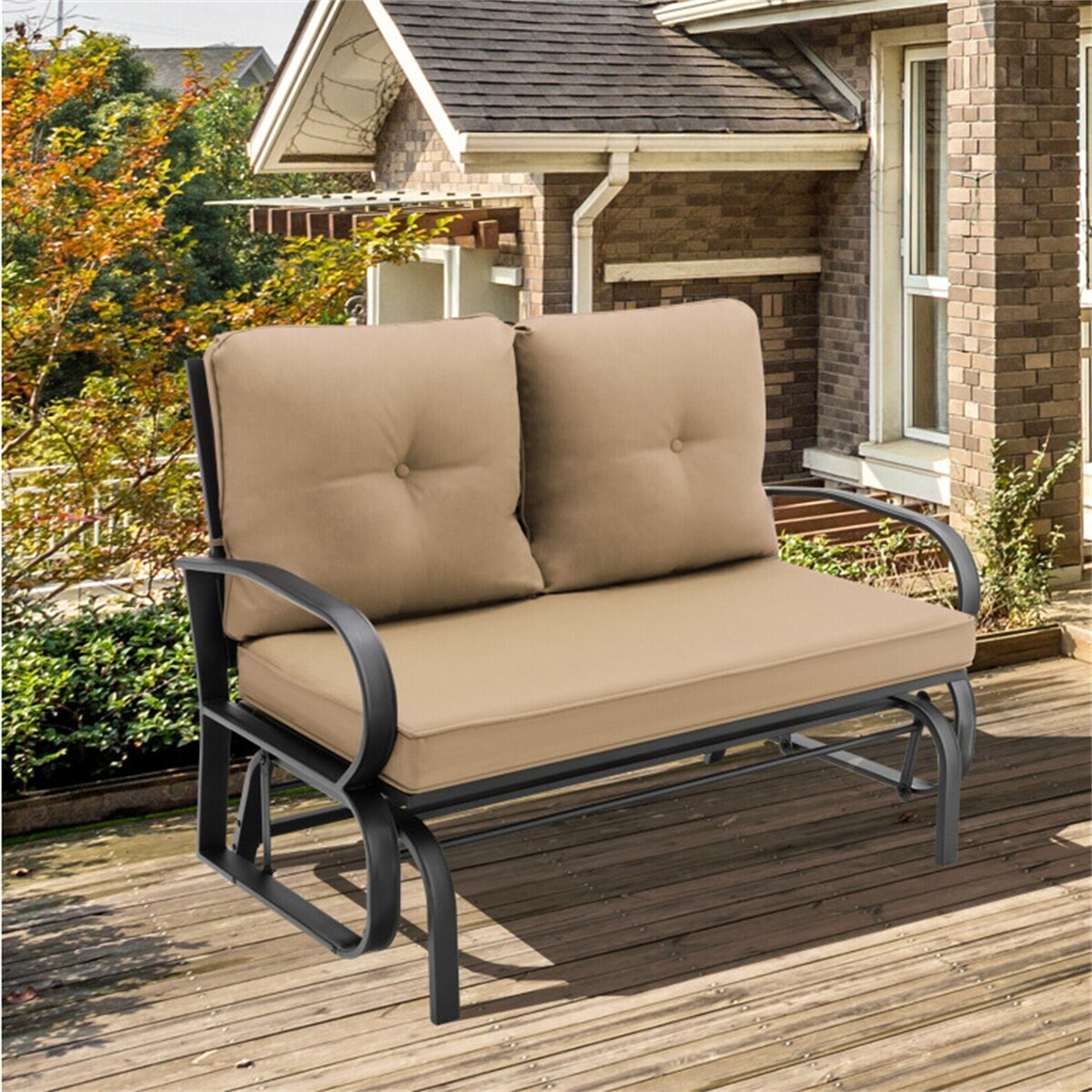 2-Person Patio Glider Bench Cushioned Armrest Rocking Loveseat