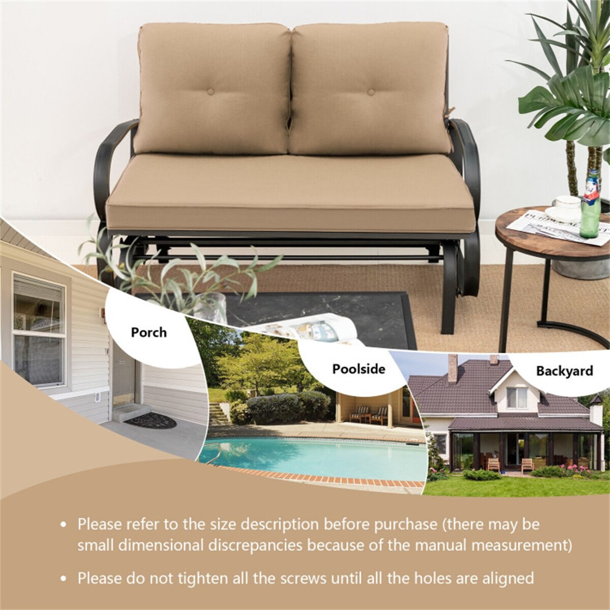 2-Person Patio Glider Bench Cushioned Armrest Rocking Loveseat