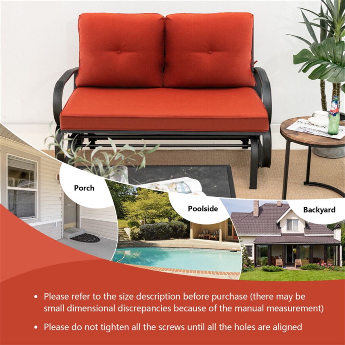 2-Person Patio Glider Bench Cushioned Armrest Rocking Loveseat