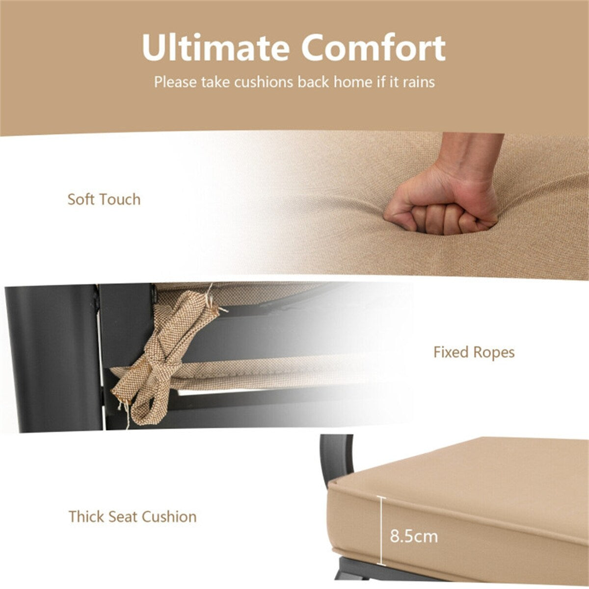 2-Person Patio Glider Bench Cushioned Armrest Rocking Loveseat