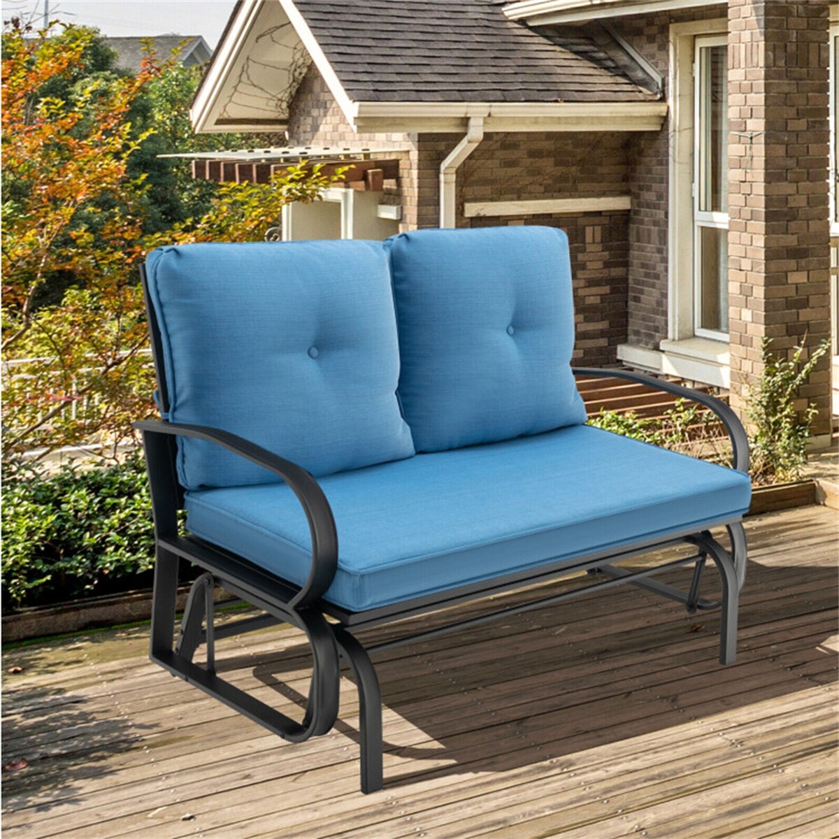 2-Person Patio Glider Bench Cushioned Armrest Rocking Loveseat