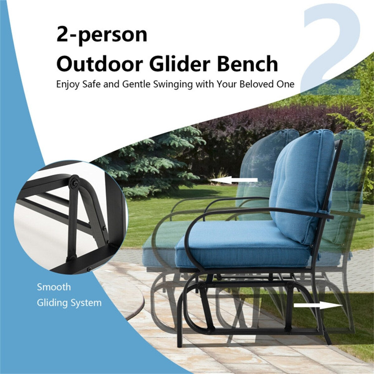 2-Person Patio Glider Bench Cushioned Armrest Rocking Loveseat