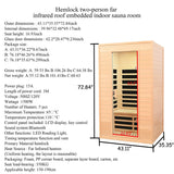2-Person Sauna with LCD Display, Key Control and LED reading lights - 43" x 35" x 73"