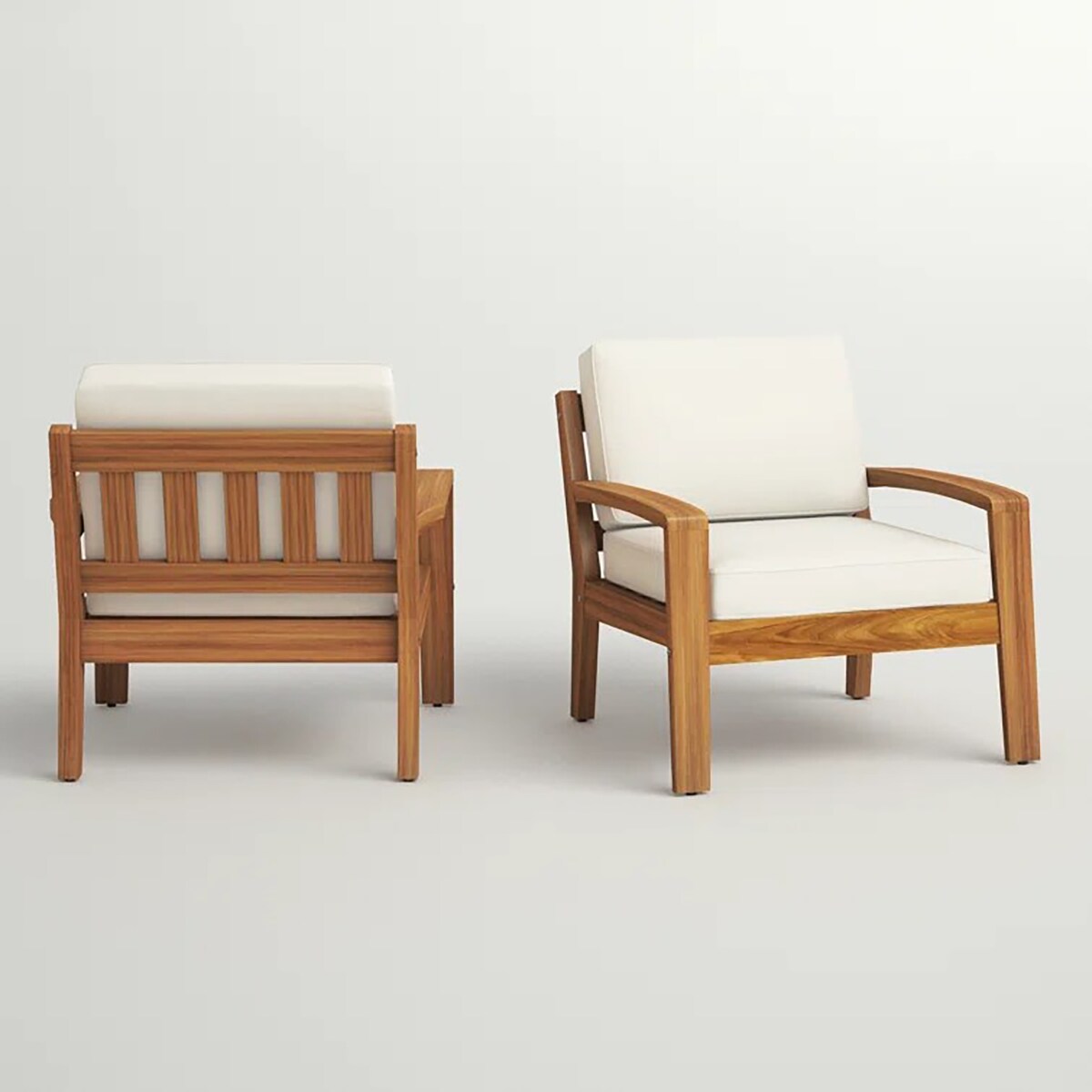 2-Piece Acacia Wood Club Chair with Beige Cushions