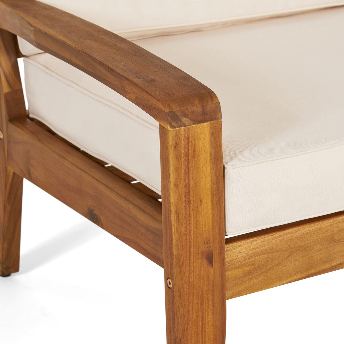 2-Piece Acacia Wood Club Chair with Beige Cushions