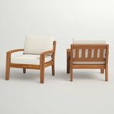 2-Piece Acacia Wood Club Chair with Beige Cushions