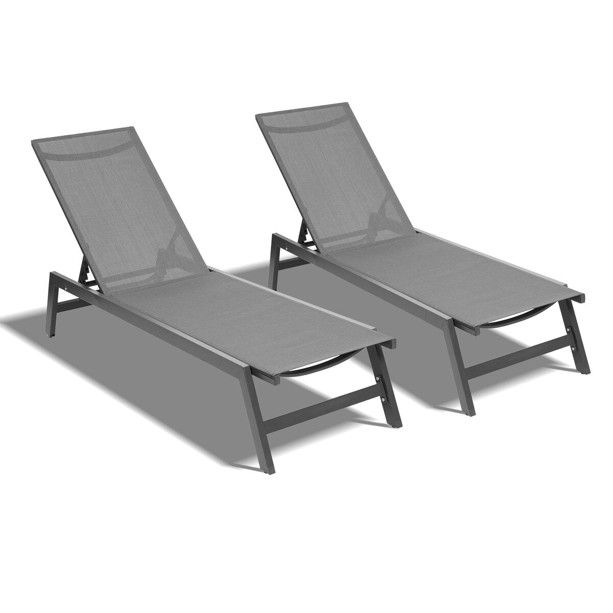 2-Piece All Weather Outdoor Patio Chaise Lounge Chairs with Five-Position Adjustable Aluminum Recliner