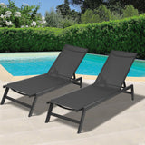 2-Piece All Weather Outdoor Patio Chaise Lounge Chairs with Five-Position Adjustable Aluminum Recliner
