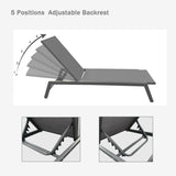 2-Piece All Weather Outdoor Patio Chaise Lounge Chairs with Five-Position Adjustable Aluminum Recliner