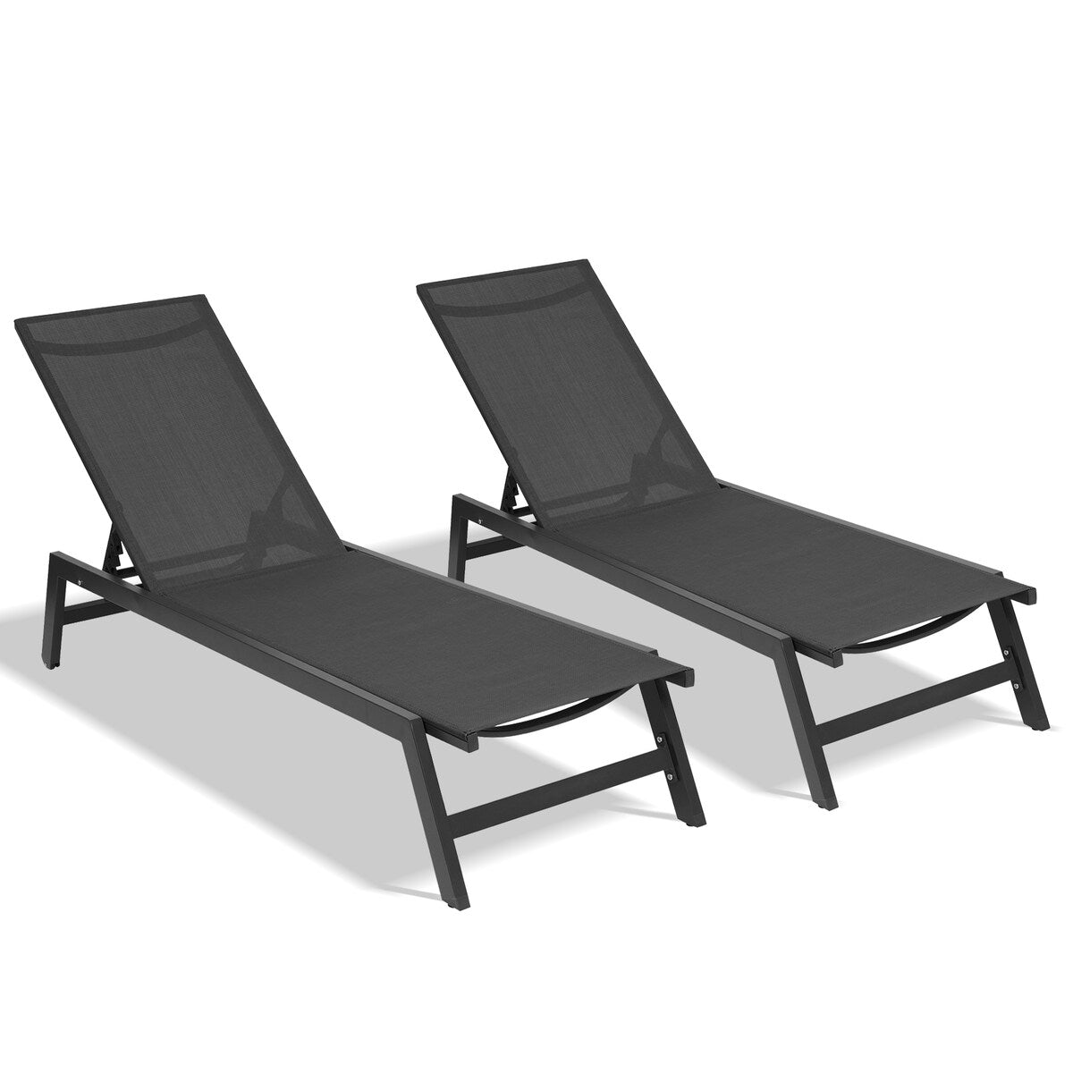 2-Piece All Weather Outdoor Patio Chaise Lounge Chairs with Five-Position Adjustable Aluminum Recliner