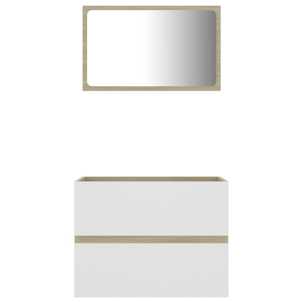 2 Piece Bathroom Furniture Set White and Sonoma Oak Chipboard