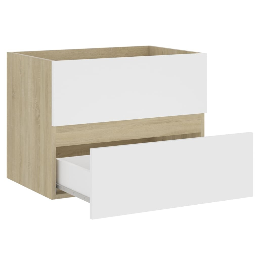 2 Piece Bathroom Furniture Set White and Sonoma Oak Chipboard