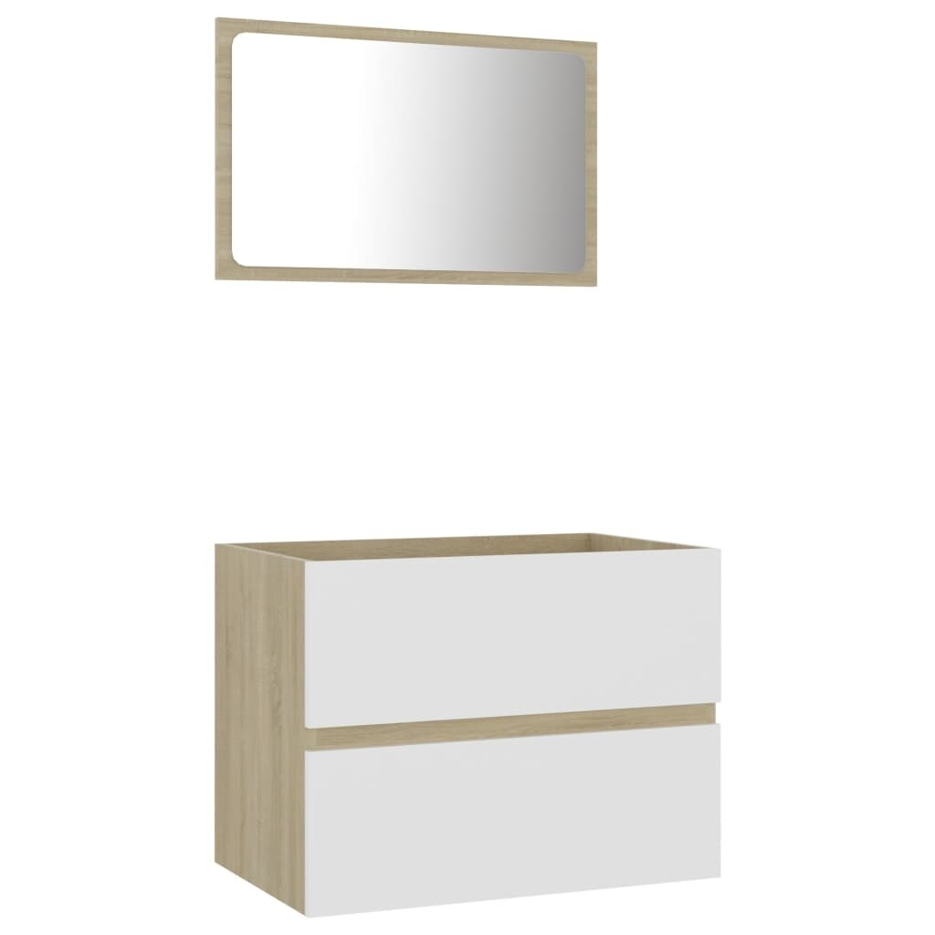 2 Piece Bathroom Furniture Set White and Sonoma Oak Chipboard