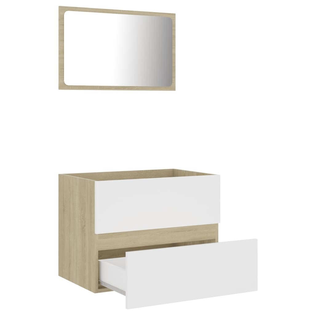 2 Piece Bathroom Furniture Set White and Sonoma Oak Chipboard