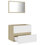 2 Piece Bathroom Furniture Set White and Sonoma Oak Chipboard