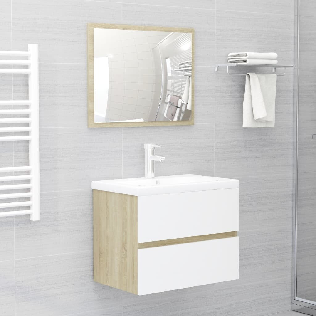 2 Piece Bathroom Furniture Set White and Sonoma Oak Chipboard