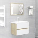2 Piece Bathroom Furniture Set White and Sonoma Oak Chipboard