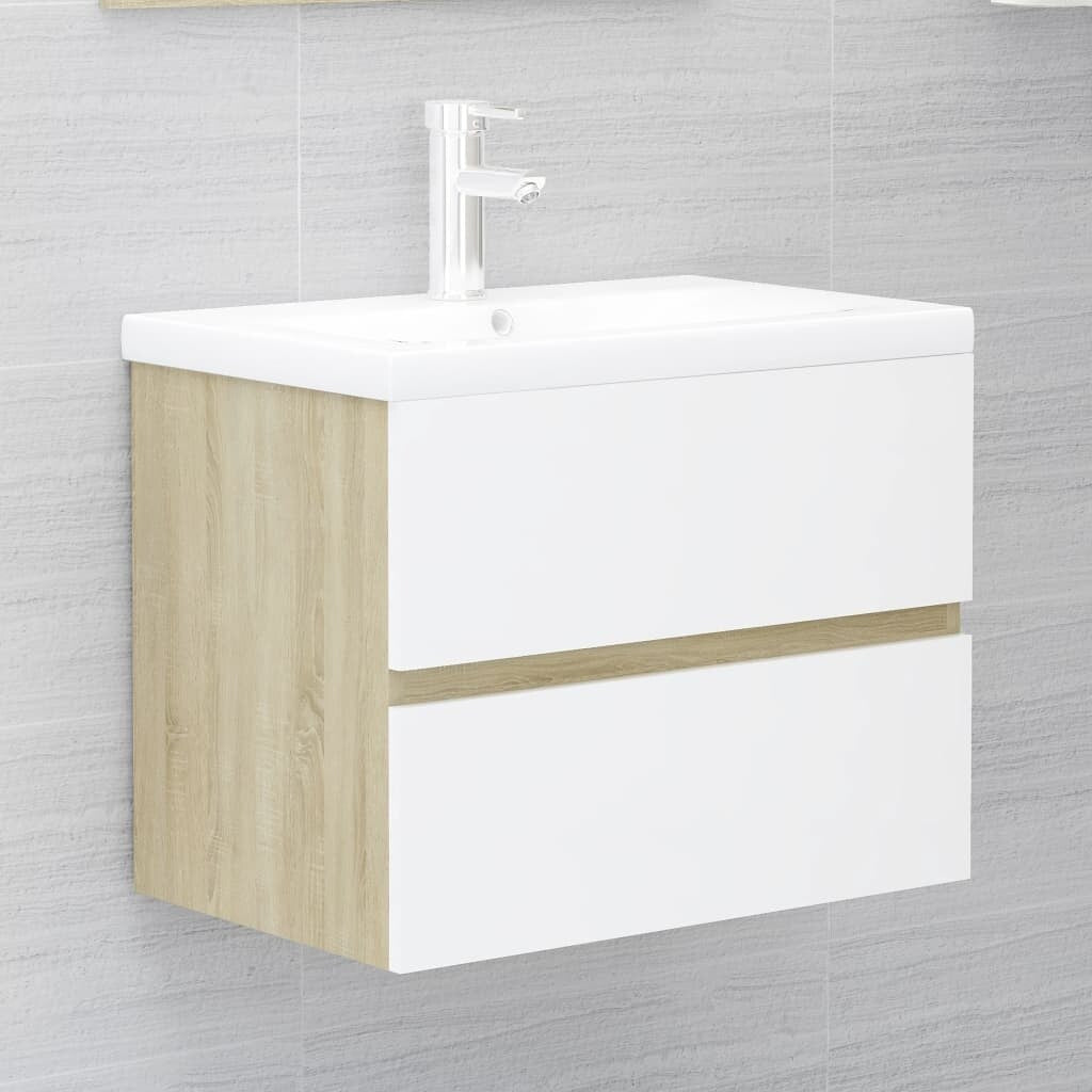 2 Piece Bathroom Furniture Set White and Sonoma Oak Chipboard
