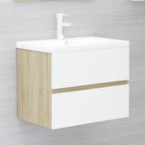 2 Piece Bathroom Furniture Set White and Sonoma Oak Chipboard
