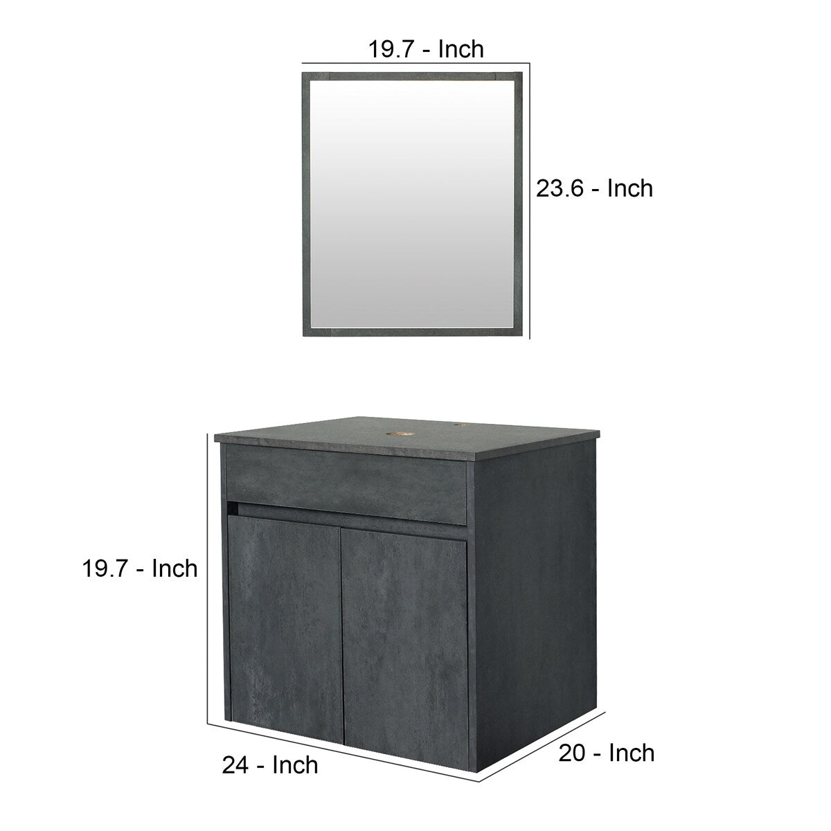 2 Piece Bathroom Vanity with 2 Door Storage, Gray