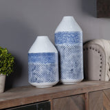 2 Piece Blue and White Metal Flower Vase