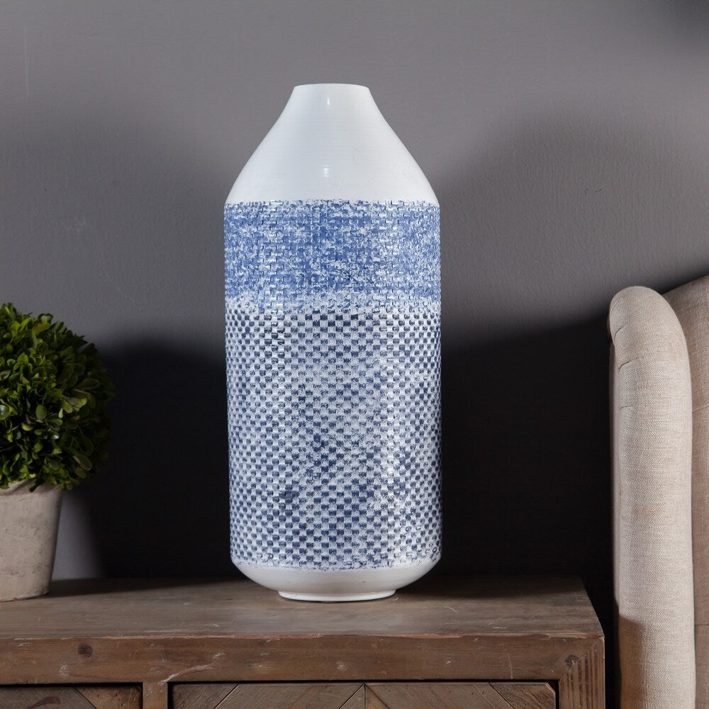 2 Piece Blue and White Metal Flower Vase