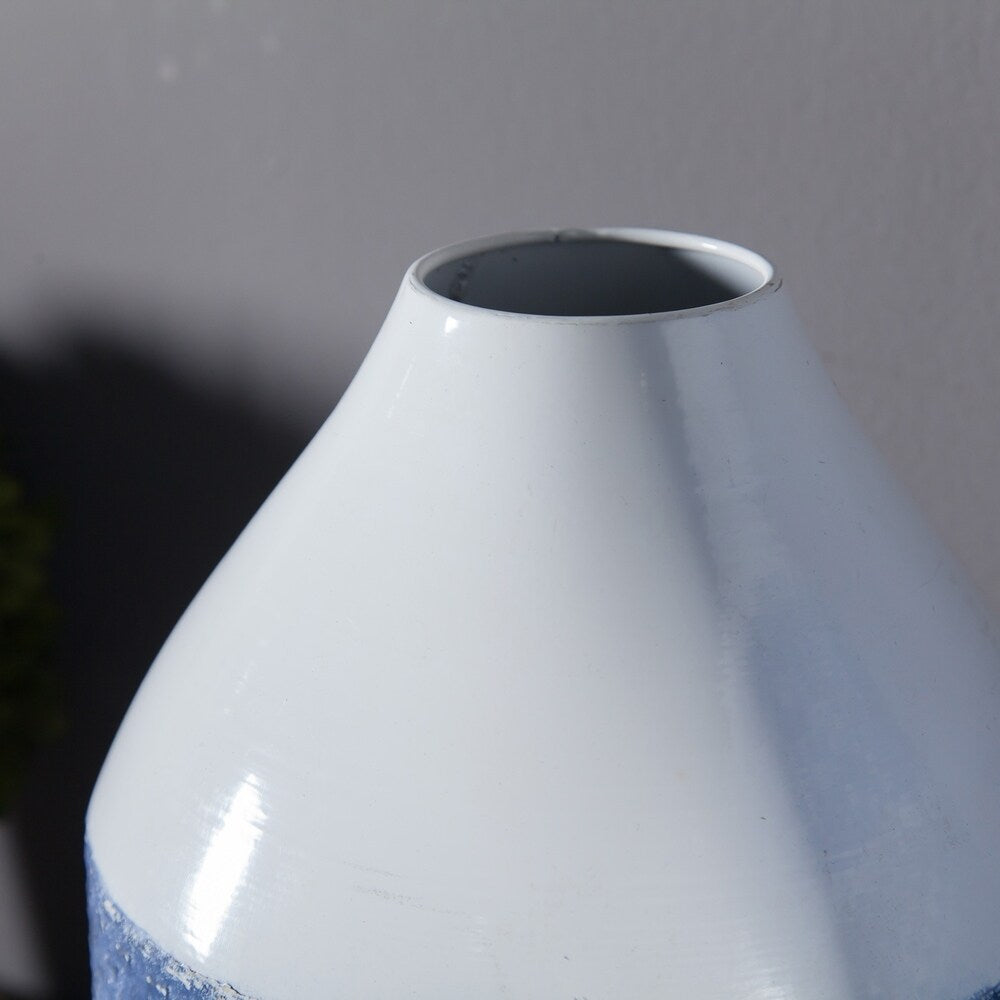 2 Piece Blue and White Metal Flower Vase
