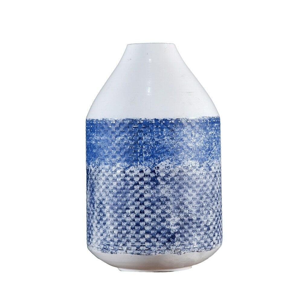2 Piece Blue and White Metal Flower Vase