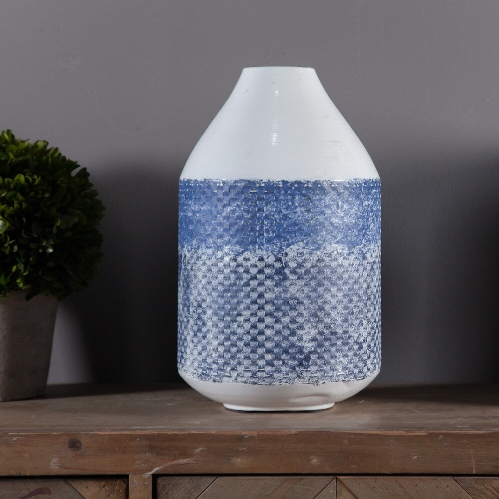 2 Piece Blue and White Metal Flower Vase