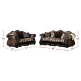 2 Piece Chenille and Wood Sofa Set